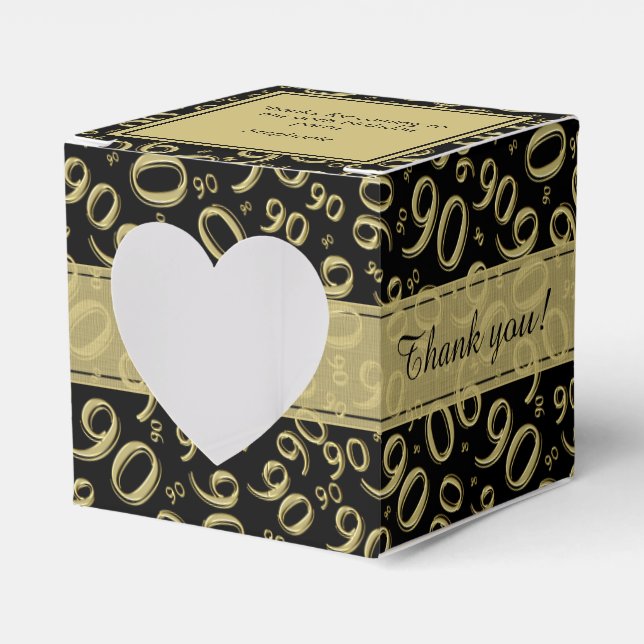 90th Thank You Birthday Black/Gold Number pattern Favour Box (Front Side)
