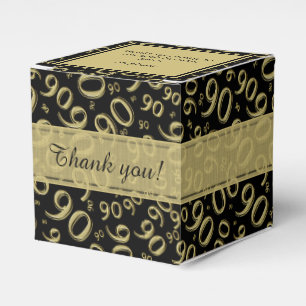 90th Thank You Birthday Black/Gold Number Pattern Favour Box