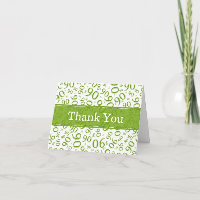 90th "Thank you!" Green/White Number Pattern Thank You Card (Front)