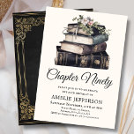 90th  | Vintage Victorian Book Birthday  Invitation<br><div class="desc">Looking for the perfect invitation for your upcoming birthday bash? Look no further than these charming book-themed invitations! With a simple Victorian-style design featuring a pile of books with wildflowers on an off-white background and an ornate Victorian book cover design on the reverse, these invitations will impress all your guests....</div>