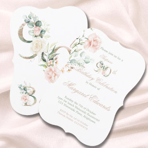 90th Watercolor Roses Pink Birthday Invitation