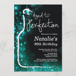 90th Wine Birthday Aged to Perfection Teal Invitation