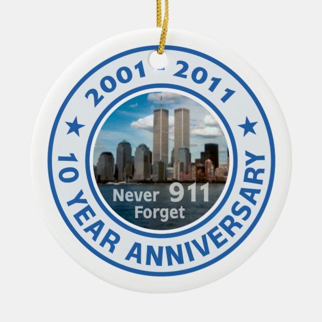 911 10 Year Anniversary Ceramic Tree Decoration (Front)