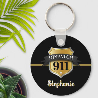 911 Dispatch Gold Badge Personalised Key Ring