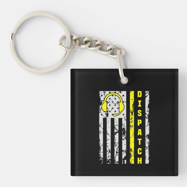 911 Dispatch Operator Thin Gold Line Dispatcher Key Ring (Front)