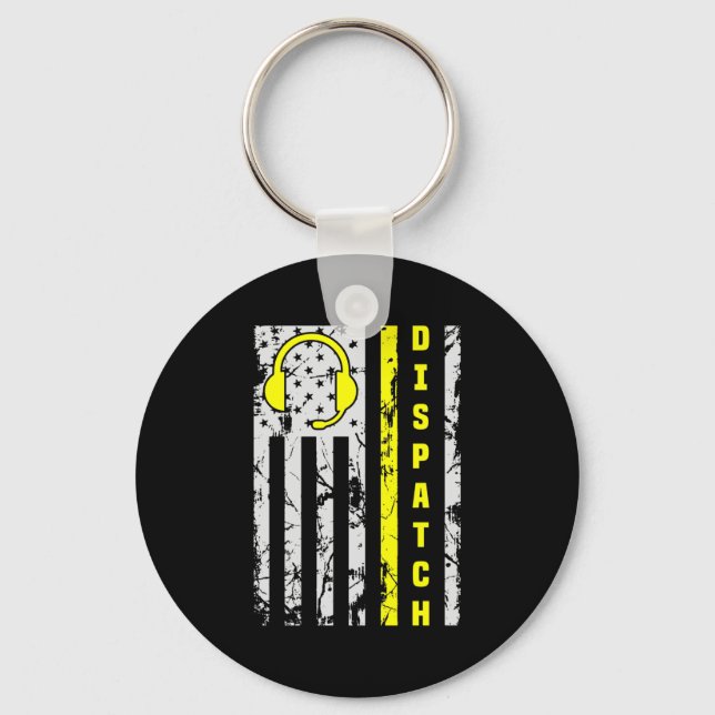 911 Dispatch Operator Thin Gold Line Dispatcher Key Ring (Front)