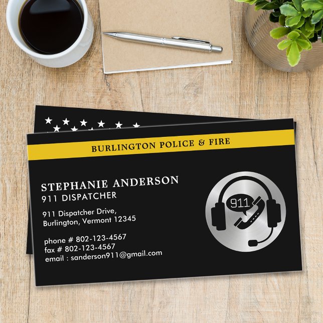 911 Dispatcher Custom Thin Gold Line Logo Business Card (Creator Uploaded)