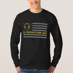 911 Dispatcher Dad American Flag Distressed Gold L T-Shirt