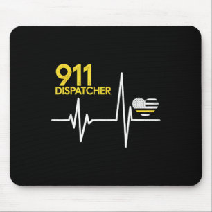 911 Dispatcher Heartbeat Police Thin Flag Patriot Mouse Mat