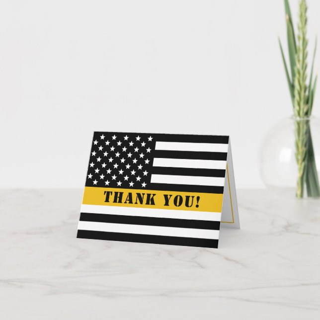 911 Dispatcher Thin Gold Line Flag Appreciation Thank You Card (Front)