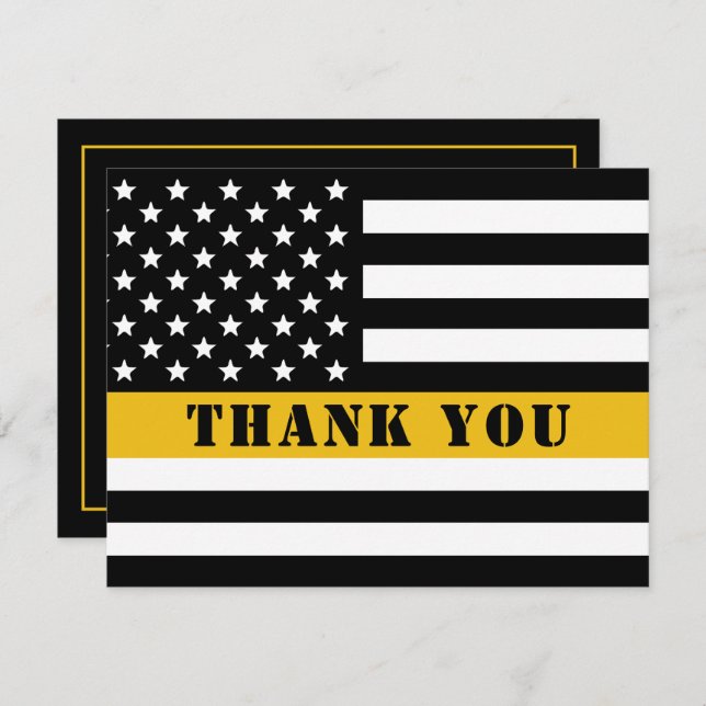 911 Dispatcher Thin Gold Line Flag Appreciation Thank You Card (Front/Back)