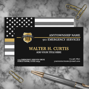 911 Dispatcher Thin Gold Line Flag Business Card