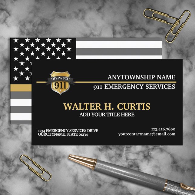 911 Dispatcher Thin Gold Line Flag Business Card (Creator Uploaded)