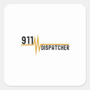 911 dispatcher thin gold line heartbeat square sticker