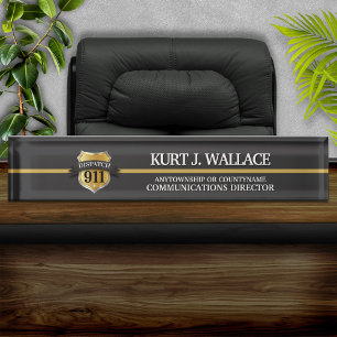 911 Dispatcher Thin Gold Line Shield Acrylic Nameplate