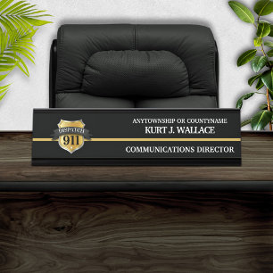 911 Dispatcher Thin Gold Line Shield Name Plate