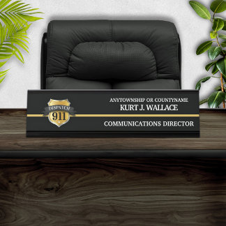 911 Dispatcher Thin Gold Line Shield Name Plate