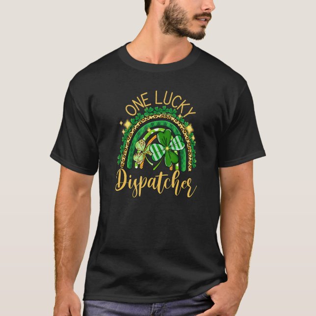 911 Dispatcher  Thin Gold Line St Patricks Day T-Shirt (Front)