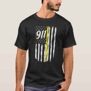 911 Dispatcher Thin Yellow Line Police USA Flag T-Shirt