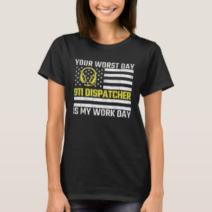 911 Dispatcher US Flag Thin Gold Line Emergency Di T-Shirt