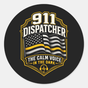 911 Dispatcher Usa Thin Gold Line 911 Dispatch Classic Round Sticker
