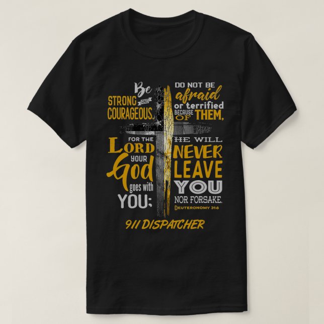 911 Dispatcher USA Thin Gold Line Christian Bible  T-Shirt (Design Front)