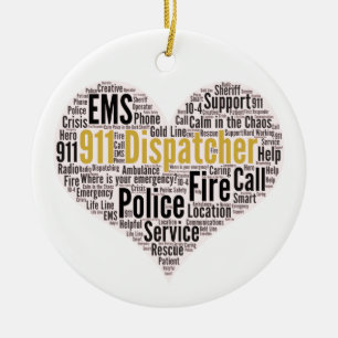 911 Dispatcher Word Cloud Ceramic Tree Decoration