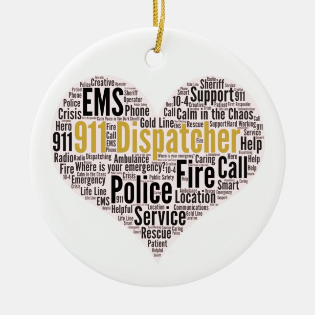 911 Dispatcher Word Cloud Ceramic Tree Decoration (Front)