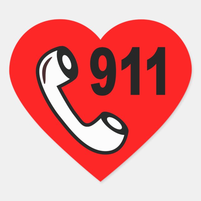 911 EMERGENCY PHONE NUMBER MEDICAL HELP SHOUTOUT HEART STICKER (Front)