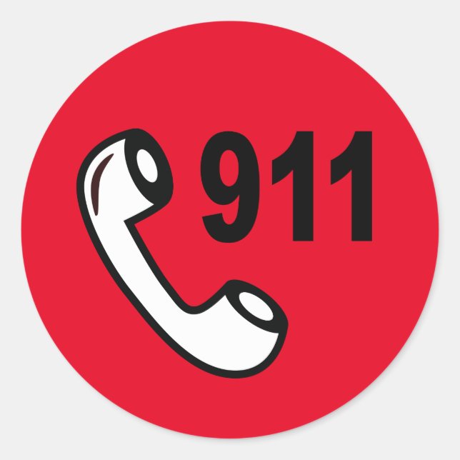 911 EMERGENCY RED PHONE NUMBER MEDICAL HELP CLASSIC ROUND STICKER (Front)