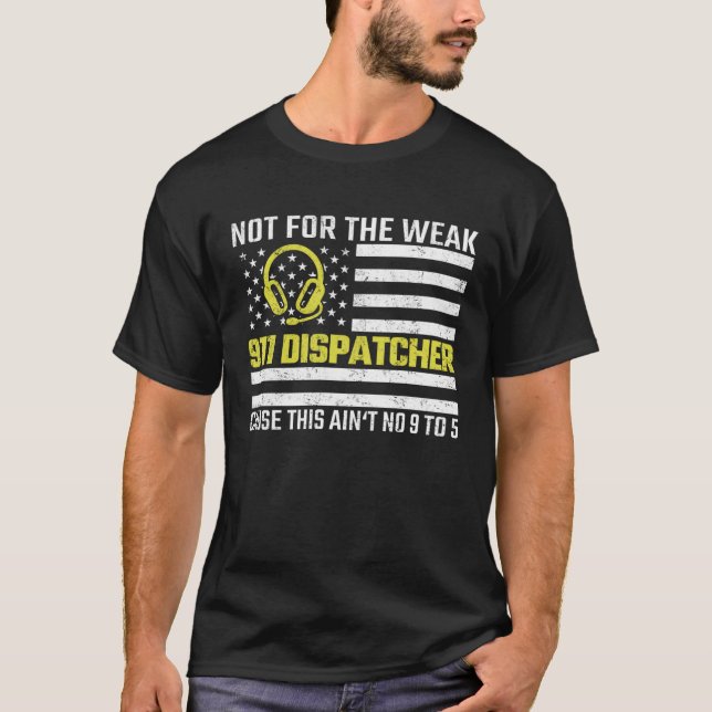 911 Operator US Flag Thin Gold Line Emergency Disp T-Shirt (Front)