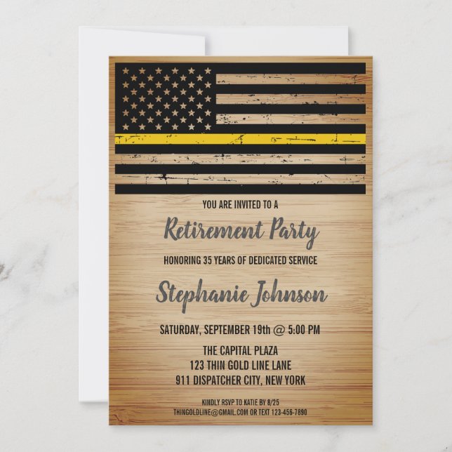 911 Police Dispatcher Retirement Thin Gold Line Invitation (Front)