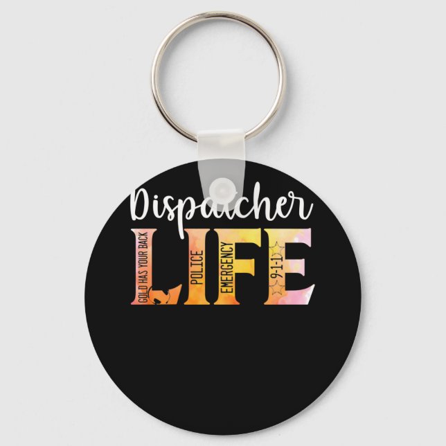 911 Police Emergency Dispatcher Life Gold Key Ring (Front)