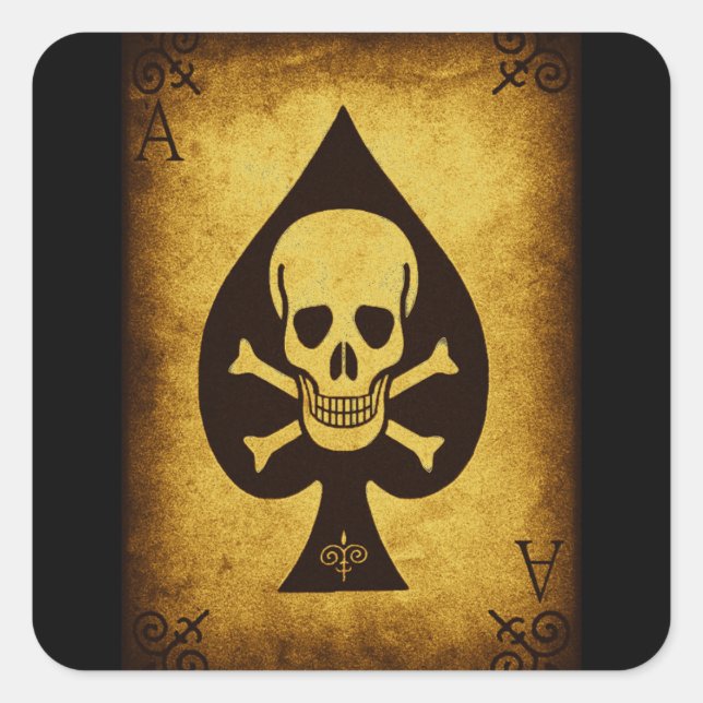 917 SKULL DEATH CARD POKER PLAYER GANGS GANGSTER D SQUARE STICKER (Front)