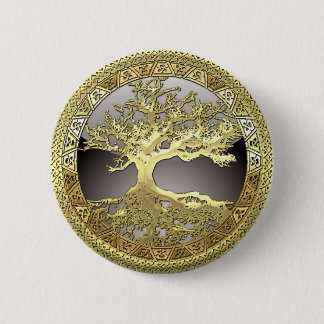 [91] Golden Celtic Tree of Life [3D] 6 Cm Round Badge