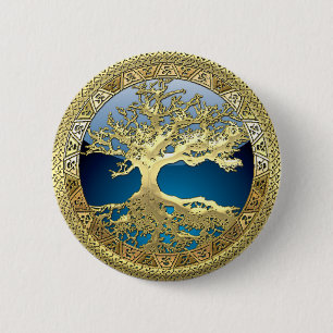 [91] Golden Celtic Tree of Life [3D] 6 Cm Round Badge