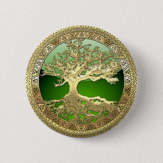 [91] Golden Celtic Tree of Life [3D] 6 Cm Round Badge (Front)