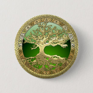 [91] Golden Celtic Tree of Life [3D] 6 Cm Round Badge