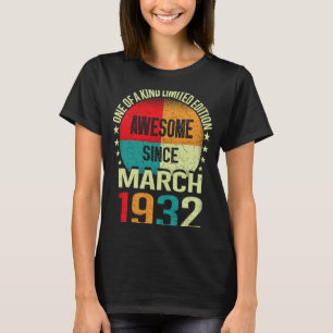91 Year Awesome Since March 1932 Vintage 91st Birt T-Shirt