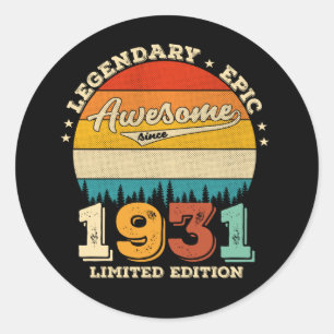 91 Year Old Awesome Since 1931 91st Birthday Gift Classic Round Sticker