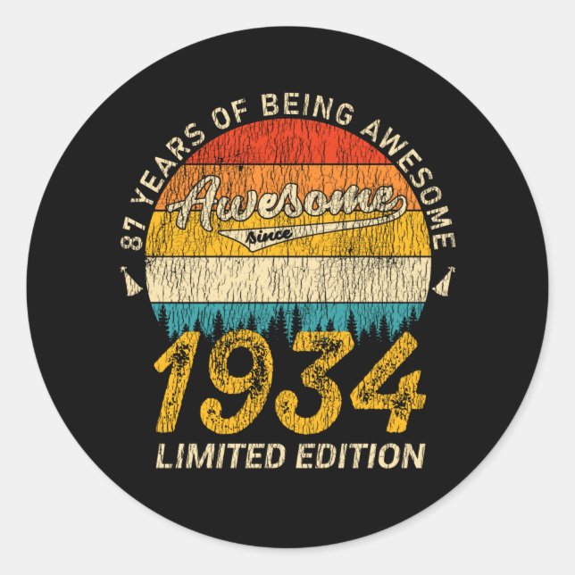 91 Year Old Bday 1934 Awesome 91st Birthday Gift Classic Round Sticker (Front)