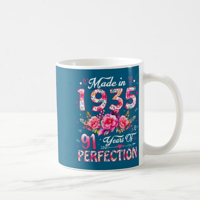 91 Year Old Made In 1935 Floral 91st Birthday Wome Coffee Mug (Right)