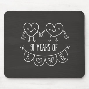 91st Anniversary Gift Chalk Hearts Mouse Mat