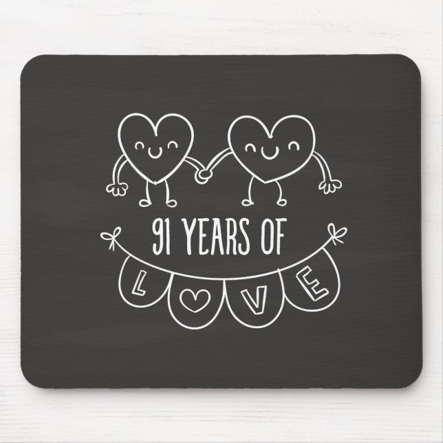 91st Anniversary Gift Chalk Hearts Mouse Mat (Front)