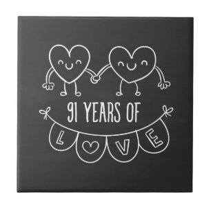 91st Anniversary Gift Chalk Hearts Tile