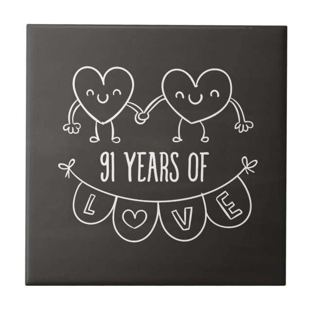 91st Anniversary Gift Chalk Hearts Tile (Front)