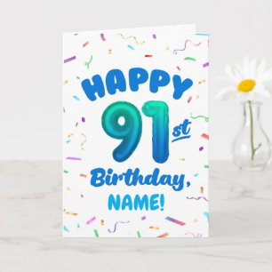 91st Balloon Number Custom Name Birthday Card