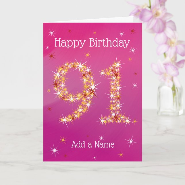 91st Birthday - 91 in Stars - Pink/Purple - Age 91 Card (Orchid)