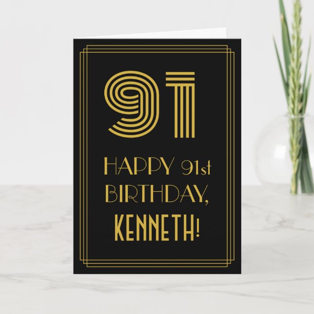 91st Birthday: Art Deco Inspired Look "91" & Name Card (Front)
