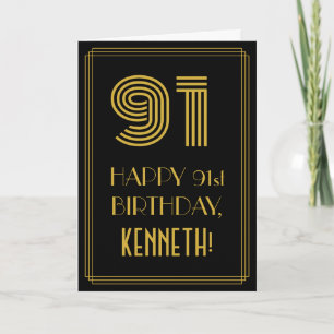 91st Birthday: Art Deco Inspired Look "91" & Name Card